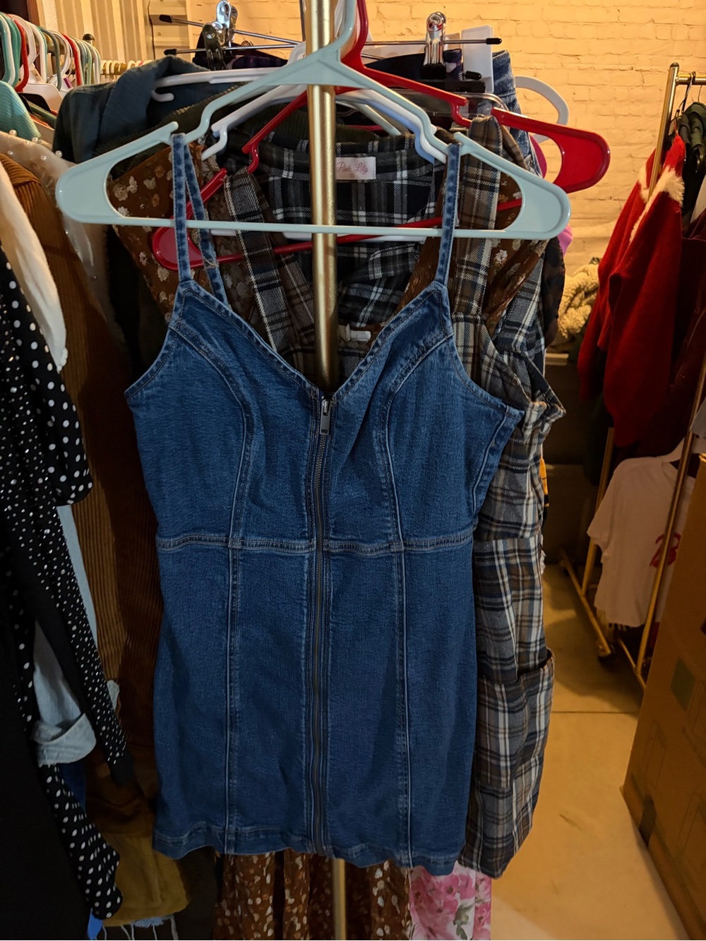 American Eagle Outfitters Blue Denim Zip-Front Mini Dress